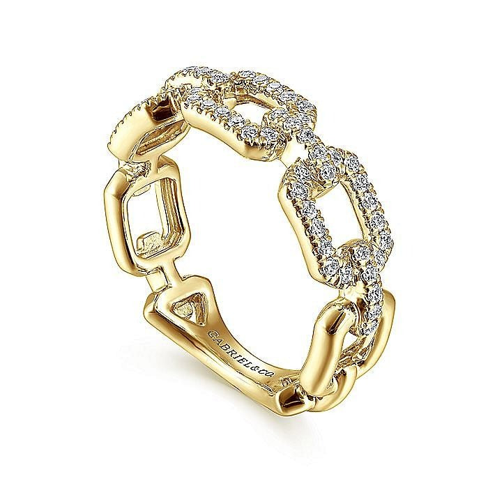 Gabriel & Co. Yellow Gold Pavé Diamond Chain Link Stackable Ring