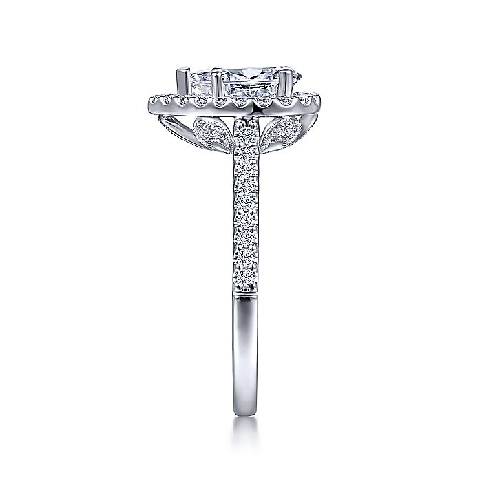 Gabriel & Co White Gold Pear Shaped Halo Semi-Mount Engagement Ring - Diamond Semi-Mount Rings