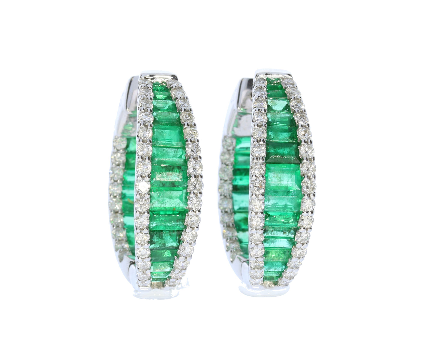 Emerald and Diamond In and Out Hoop Earrings