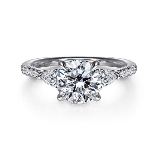 Gabriel & Co. 14 Karat White Gold Round Semi-Mount Three Stone Engagement Ring