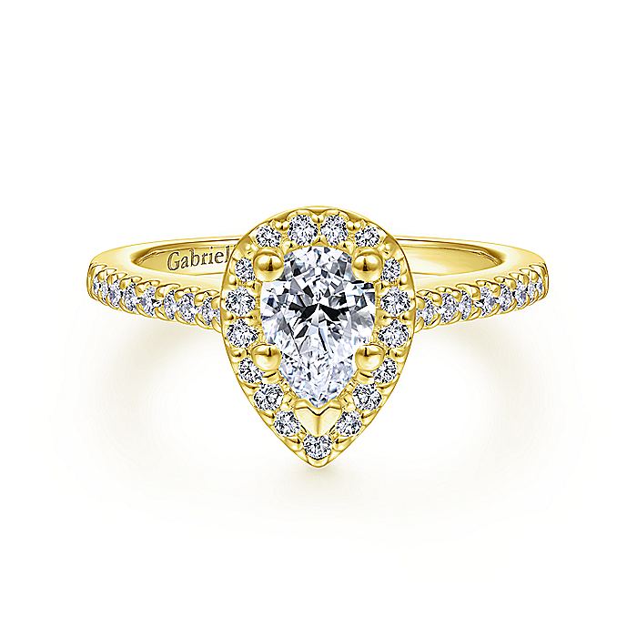 Gabriel & Co Yellow Gold Pear Shape Halo Semi-Mount Engagement Ring
