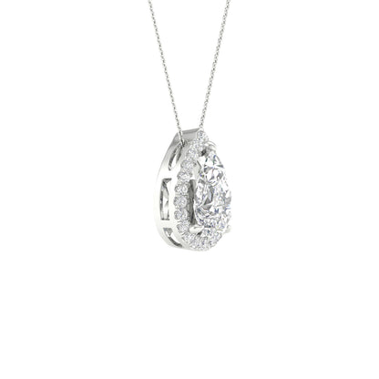 White Gold Laboratory Grown Pear Shaped Diamond Halo Pendant - Diamond Pendants
