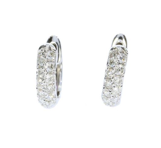 White Gold Pave Diamond Huggie Hoops - Diamond Earrings