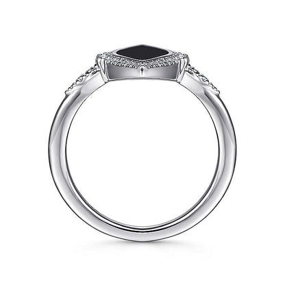 Gabriel & Co White Gold Diamond and Onyx Marquise Statement Ring