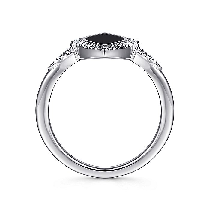 Gabriel & Co White Gold Diamond and Onyx Marquise Statement Ring - Colored Stone Rings - Women's