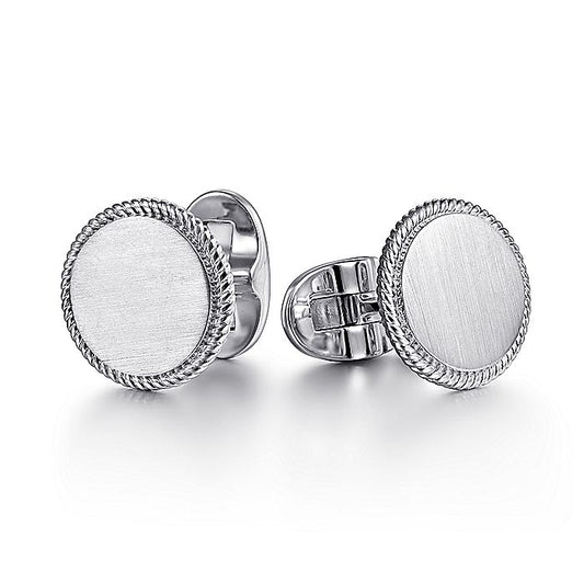 Gabriel & Co Sterling Silver Round Cufflinks with Twisted Rope Trim