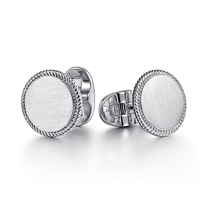 Gabriel & Co Sterling Silver Round Cufflinks with Twisted Rope Trim - Gents Cufflinks