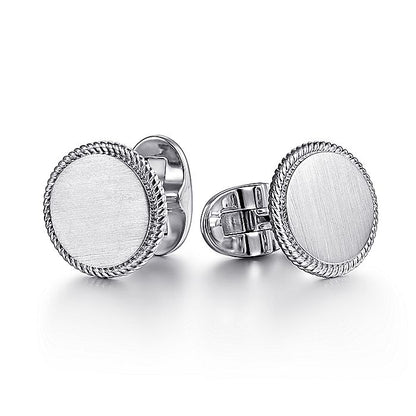 Gabriel & Co Sterling Silver Round Cufflinks with Twisted Rope Trim - Gents Cufflinks