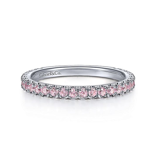 Gabriel & Co White Gold Pink Created Zircon Stackable Ring