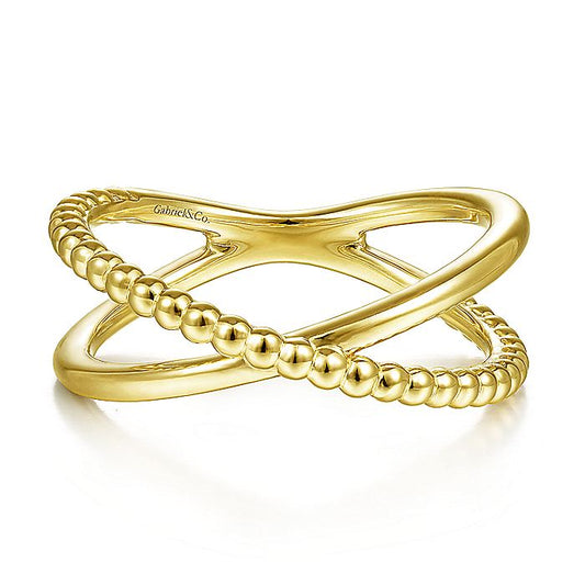 Gabriel & Co Yellow Gold Bujukan Bead Criss Cross Ring