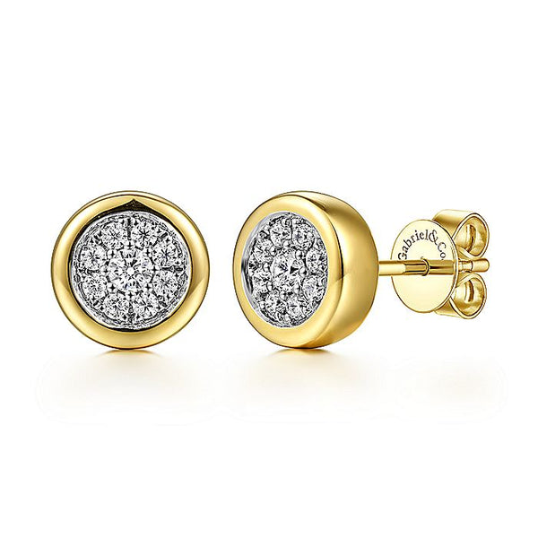 Gabriel & Co White And Yellow Gold Diamond Cluster Stud Earrings With Bezel Frame