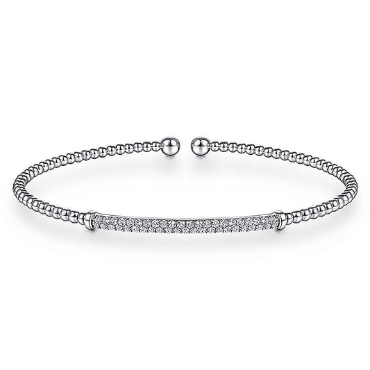 Gabriel & Co. 14 Karat White Gold Bujukan Split Cuff Bracelet with Diamond Pavé Bar