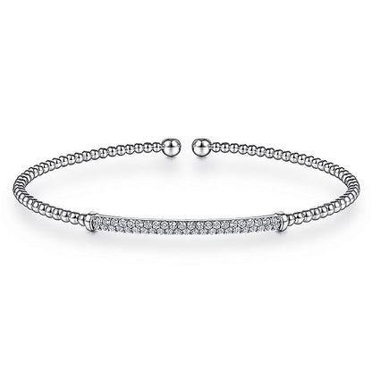 Gabriel & Co. 14 Karat White Gold Bujukan Split Cuff Bracelet with Diamond Pavé Bar