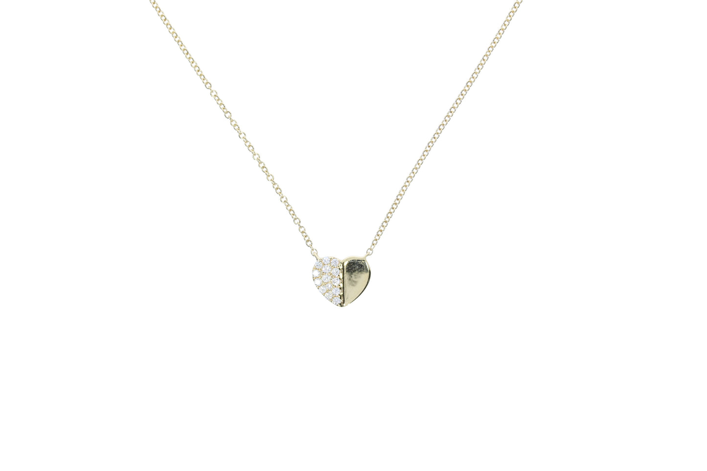 Ladies Yellow Gold Diamond Heart Necklace - Diamond Pendants