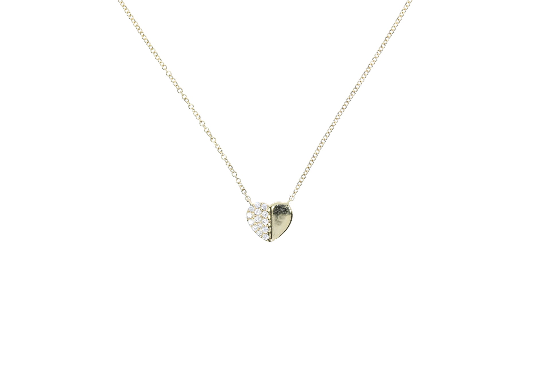 Ladies Yellow Gold Diamond Heart Necklace - Diamond Pendants