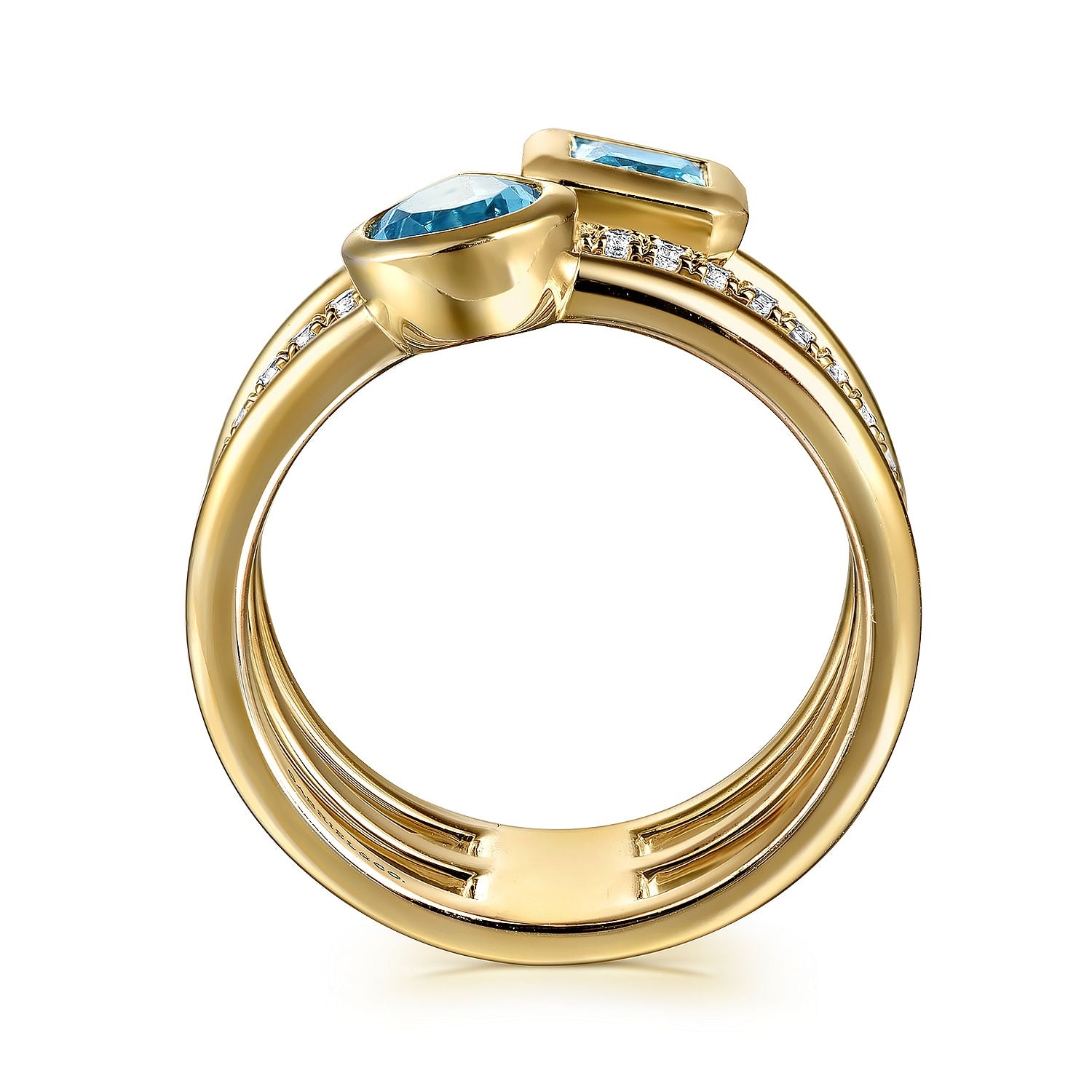 Gabriel & Co. Yellow Gold Blue Topaz and Diamond Ring - Colored Stone Rings - Women's