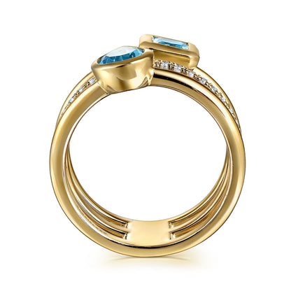 Gabriel & Co. Yellow Gold Blue Topaz and Diamond Ring - Colored Stone Rings - Women's