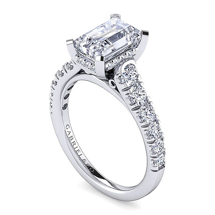 Gabriel & Co. 14 Karat White Gold Emerald Cut Semi- Mount Engagement Ring