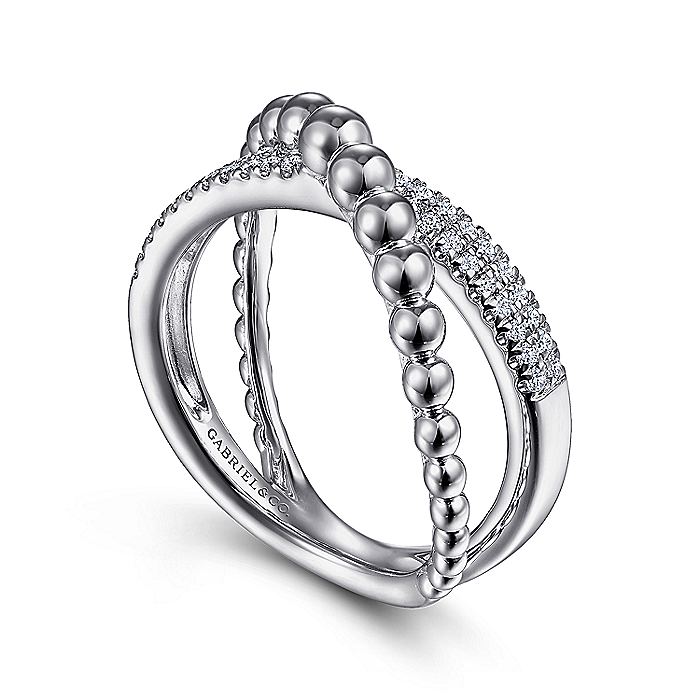 Gabriel & Co Sterling Silver White Sapphire Bujukan Criss Cross Ring - Ladies Silver Rings