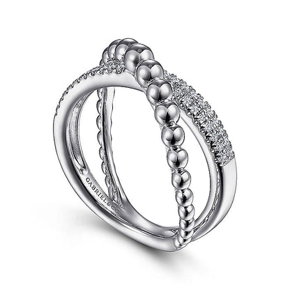 Gabriel & Co Sterling Silver White Sapphire Bujukan Criss Cross Ring - Ladies Silver Rings