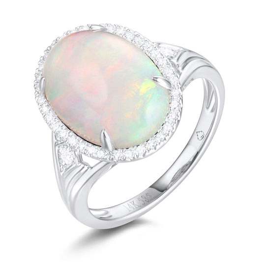 Luvente White Gold Opal & Diamond Halo Ring - Colored Stone Rings - Women's