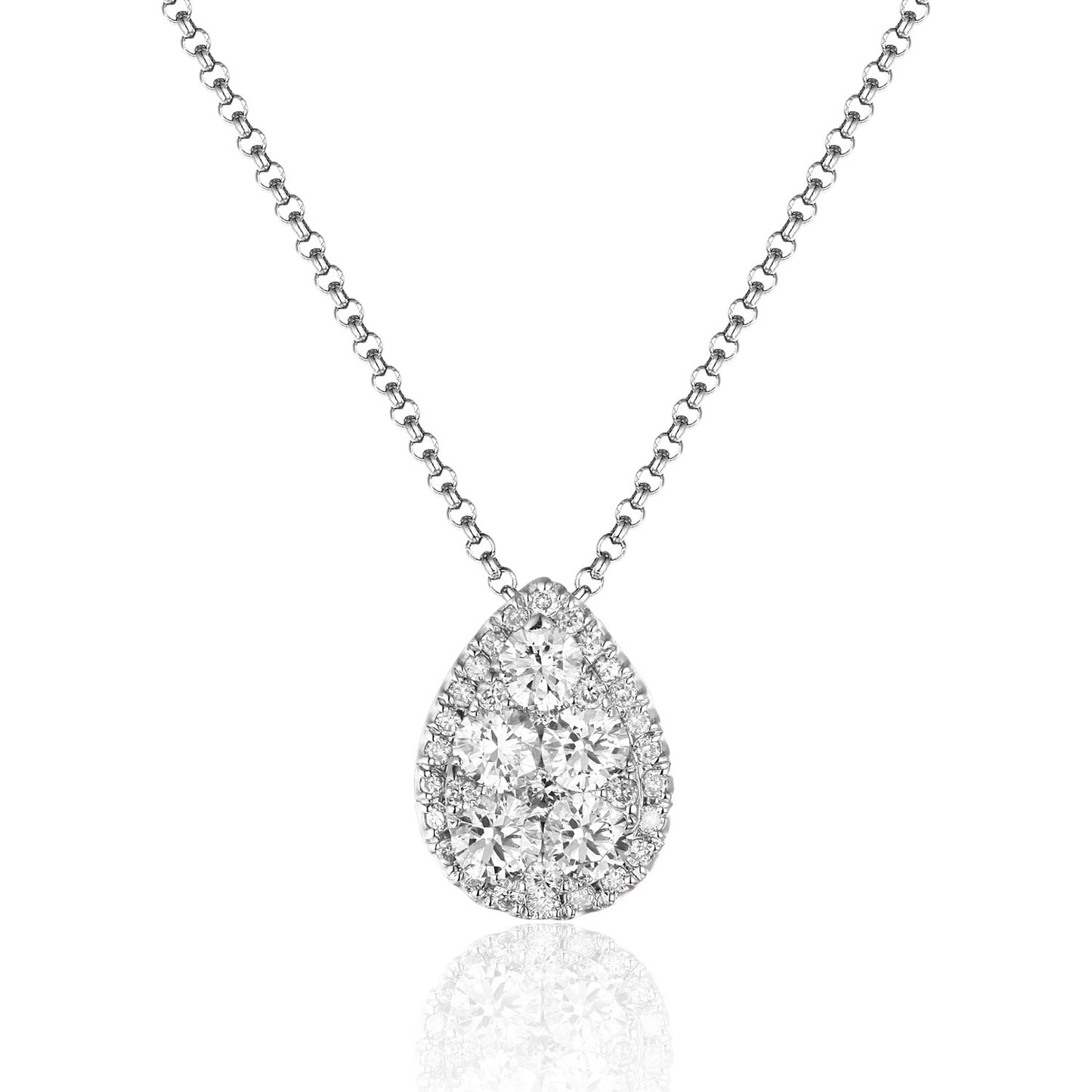 Luvente 14 Karat White Gold Pear Shaped Diamond Cluster Pendant