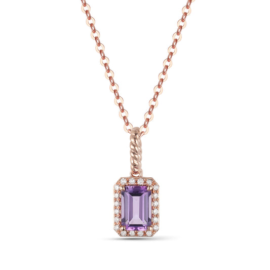Luvente Rose Gold Amethyst & Diamond Halo Pendant