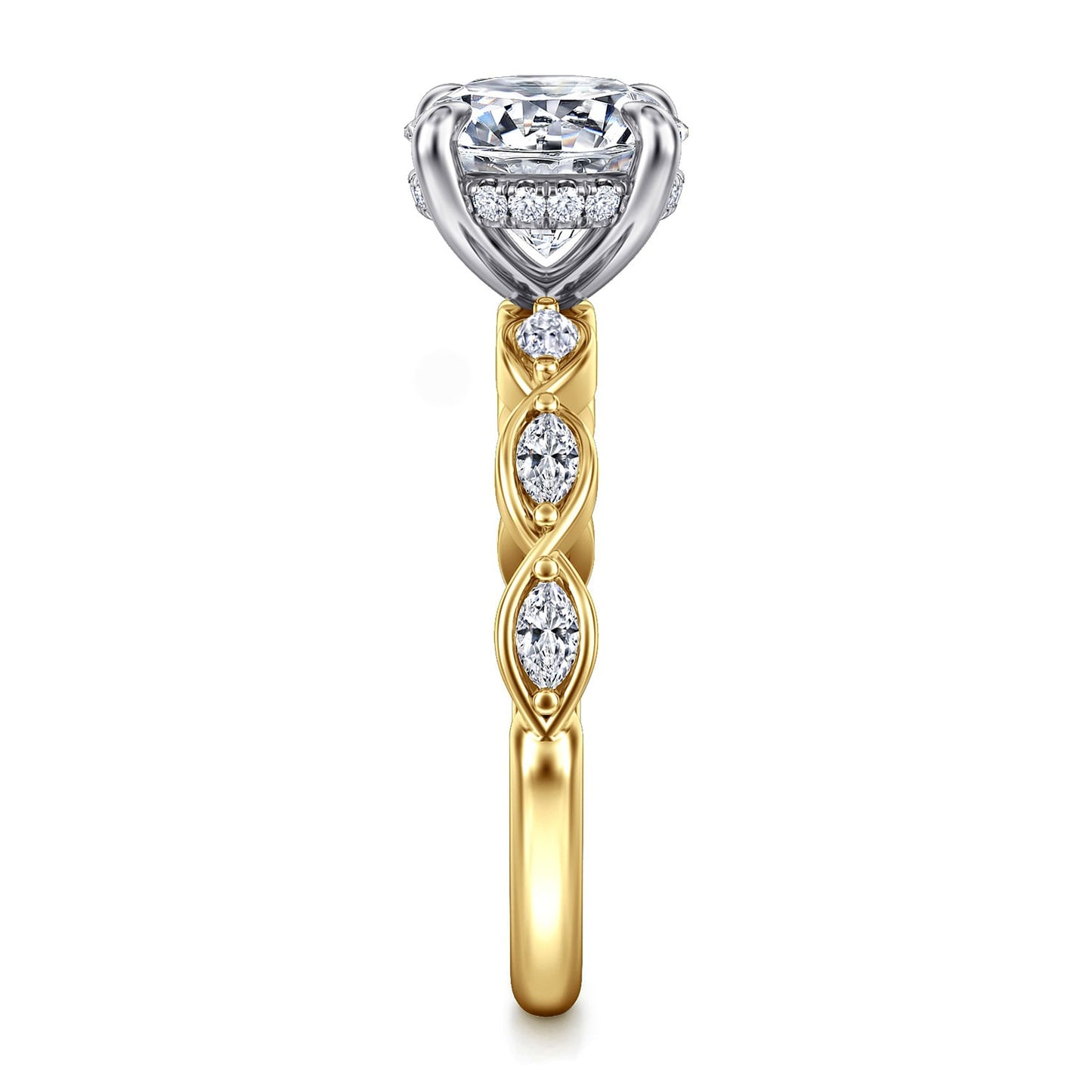 Gabriel & Co. 14 Karat Yellow and White Gold Round Semi-Mount Engagement Ring - Diamond Semi-Mount Rings