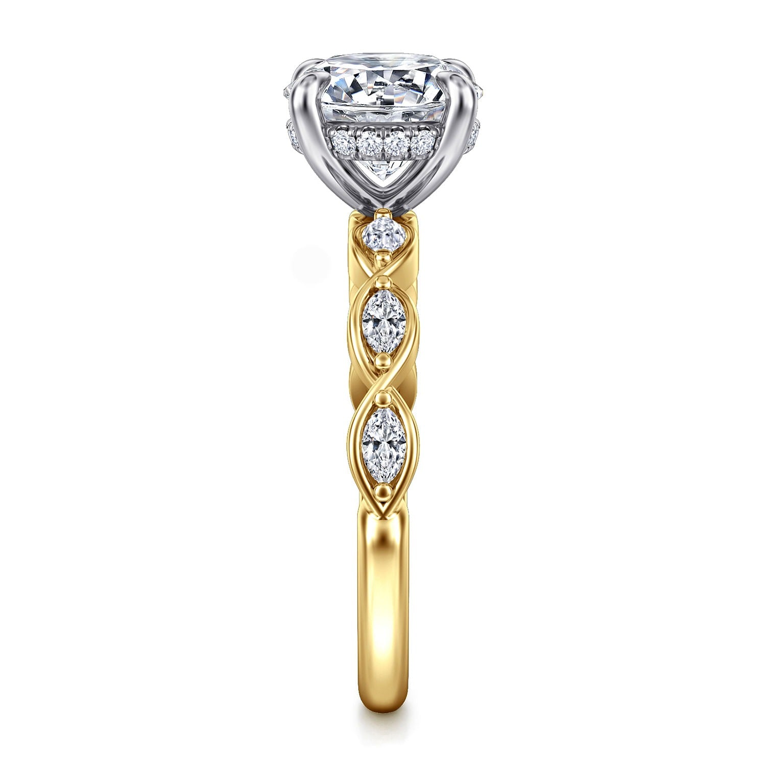 Gabriel & Co. 14 Karat Yellow and White Gold Round Semi-Mount Engagement Ring - Diamond Semi-Mount Rings