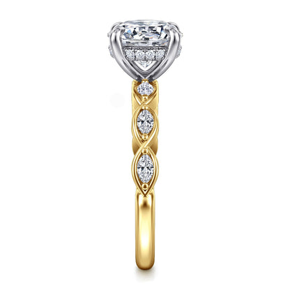 Gabriel & Co. 14 Karat Yellow and White Gold Round Semi-Mount Engagement Ring - Diamond Semi-Mount Rings