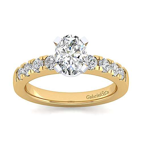 Gabriel & Co Yellow And White Gold Oval Shape Semi-Mount Engagement Ring - Diamond Semi-Mount Rings