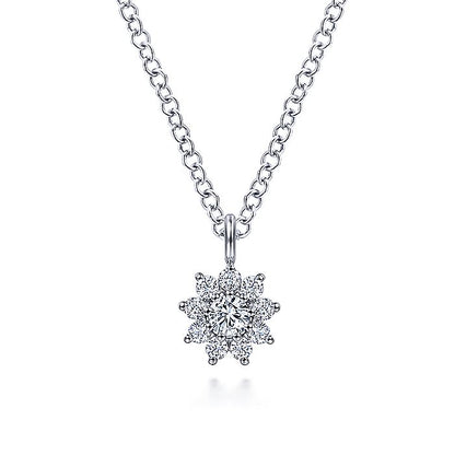 Gabriel & Co White Gold Diamond Flower Pendant Necklace - Diamond Pendants