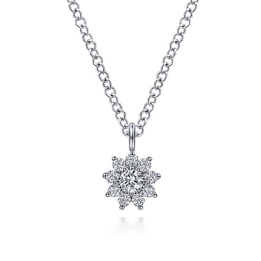 Gabriel & Co White Gold Diamond Flower Pendant Necklace