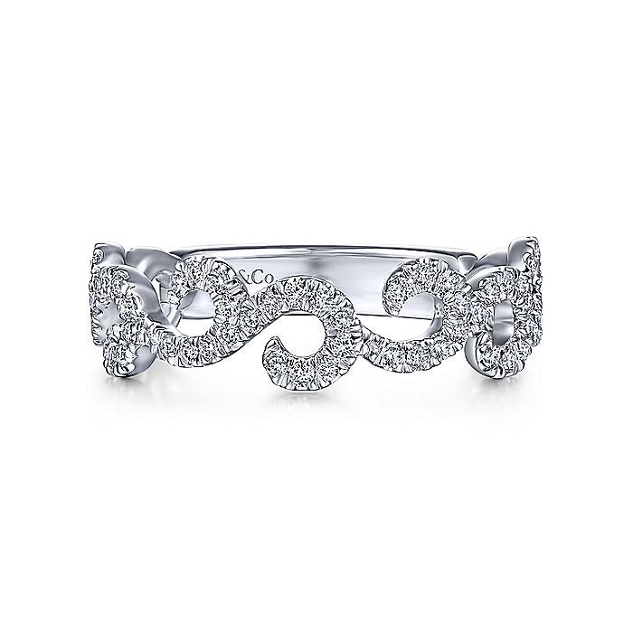 Gabriel & Co White Gold Swirl Design Diamond Stackable Band