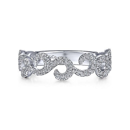 Gabriel & Co White Gold Swirl Design Diamond Stackable Band