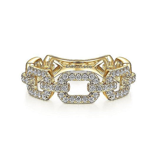 Gabriel & Co. Yellow Gold Pavé Diamond Chain Link Stackable Ring