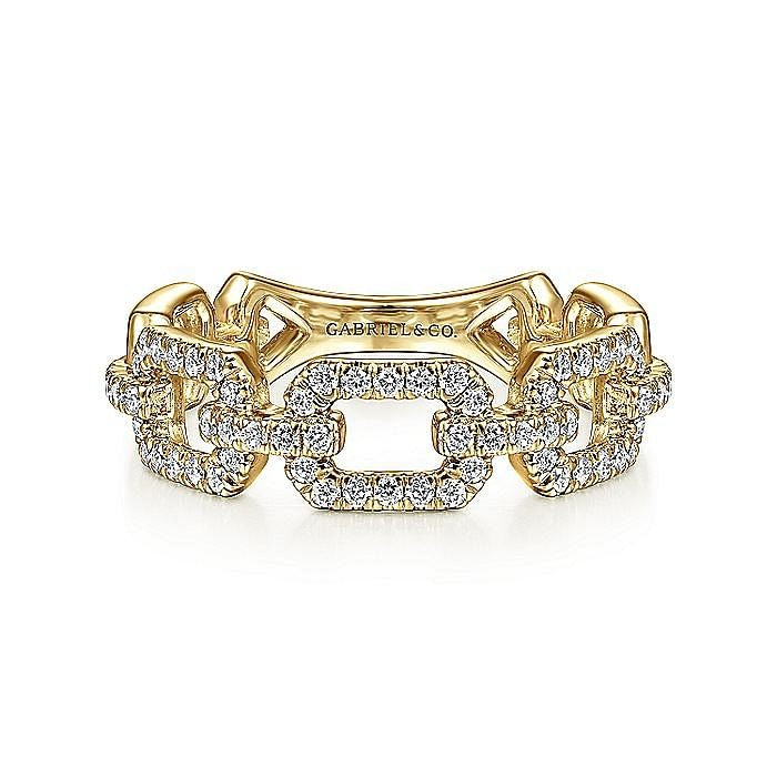 Gabriel & Co. Yellow Gold Pavé Diamond Chain Link Stackable Ring