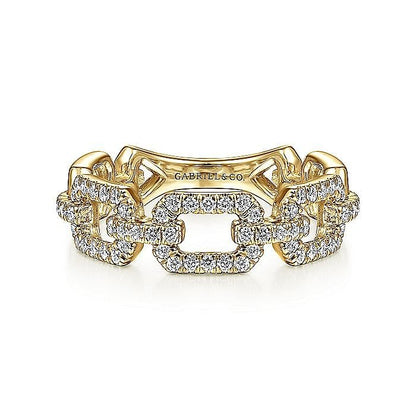 Gabriel & Co. Yellow Gold Pavé Diamond Chain Link Stackable Ring