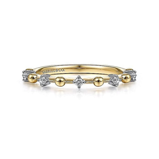 Gabriel & Co. Yellow Gold Bujukan and Diamond Station Alternating Ring