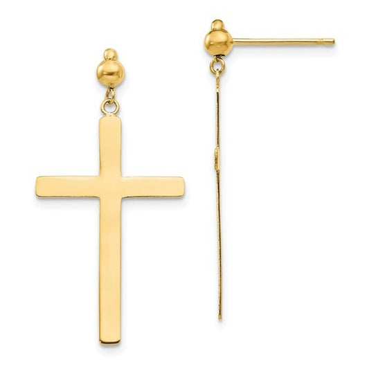 Yellow Gold Cross Earrings - Gold Earrings