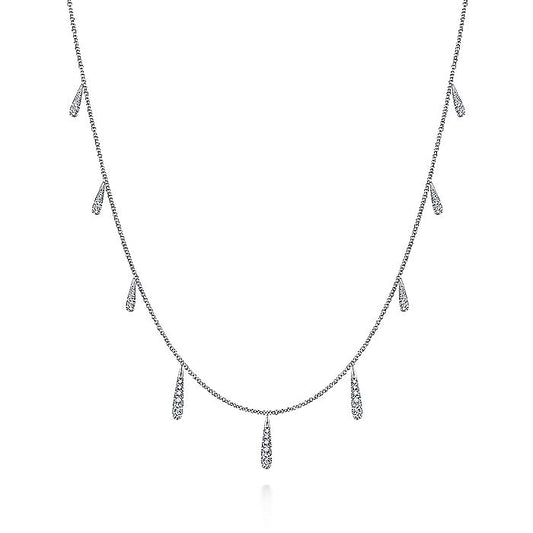 Gabriel & Co. White Gold Dangling Diamond Station Necklace - Diamond Necklaces