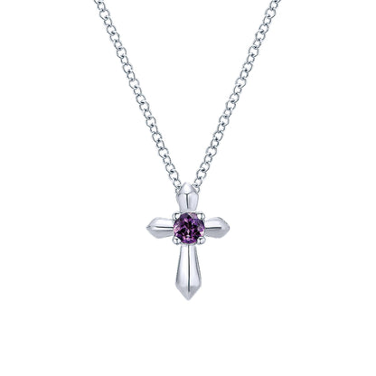 Gabriel & Co Sterling Silver Round Amethyst Cross Necklace