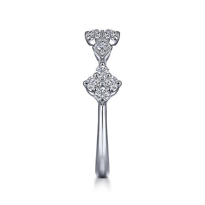 Gabriel & Co. 14 Karat White Gold Diamond Cluster Station Ring - Diamond Fashion Rings - Women's