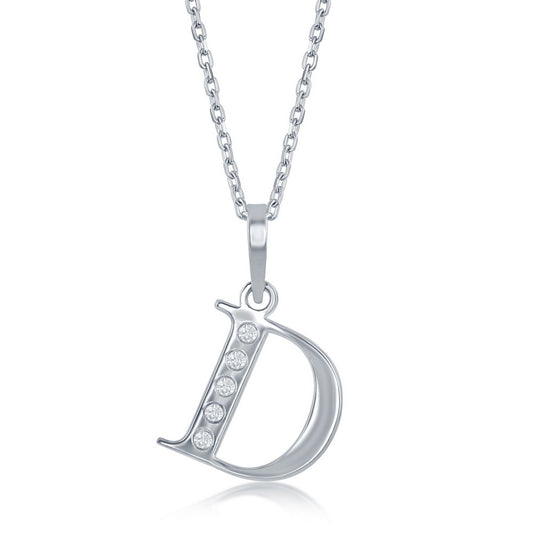 Sterling Silver Diamond D Necklace - Silver Necklace