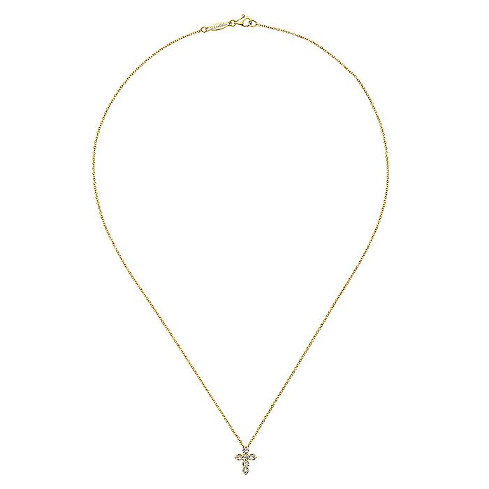 Gabriel & Co. Yellow Gold Diamond Cross Pendant Necklace - Diamond Pendants