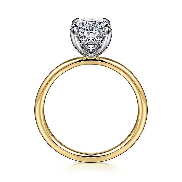 Gabriel & Co Yellow And White Gold Oval Semi-Mount Engagement Ring - Diamond Semi-Mount Rings