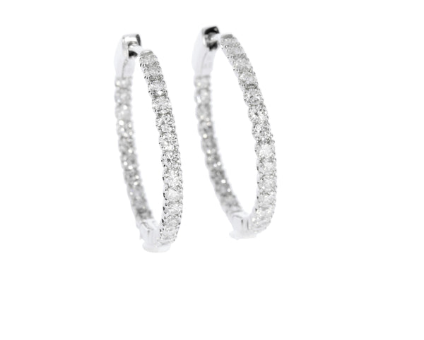 White Gold Round Locking In and Out Hoop Earrings