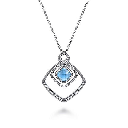 Gabriel & Co Sterling Silver Layered Squares Necklace with Blue Topaz Drop