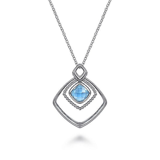 Gabriel & Co Sterling Silver Layered Squares Necklace with Blue Topaz Drop