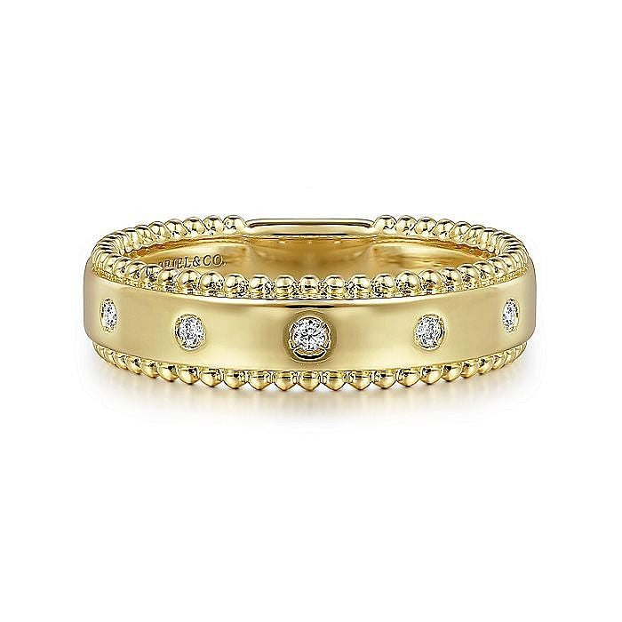 Gabriel & Co. Yellow Gold Bujukan Diamond Bezel Wide Stackable Ring - Diamond Fashion Rings - Women's
